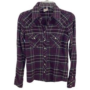 True Religion Plaid Flannel Button Down Size Small Purple